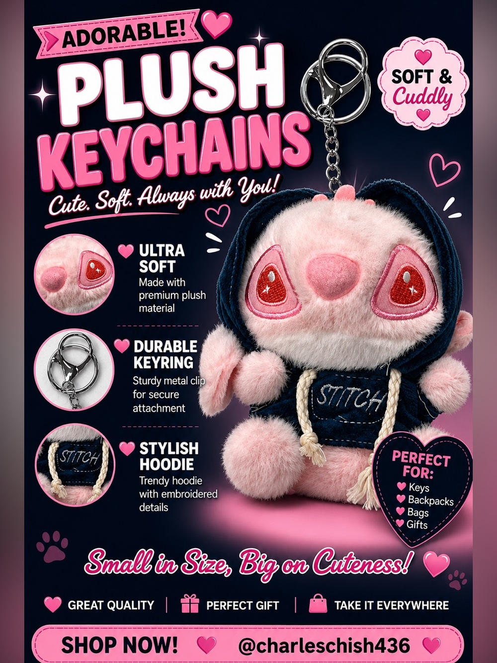 Plush Stitch Keychain Hoodie Charm